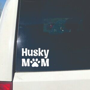 White Husky Dog Mom Vinyl Window Decal